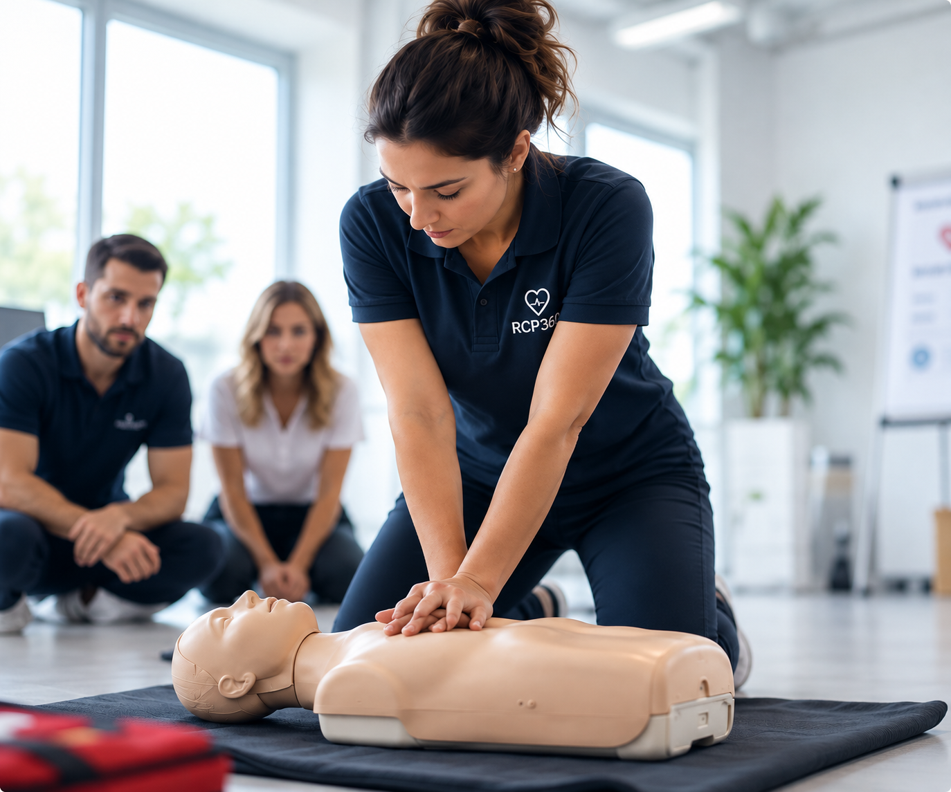 Instructora enseñando reanimación cardiopulmonar