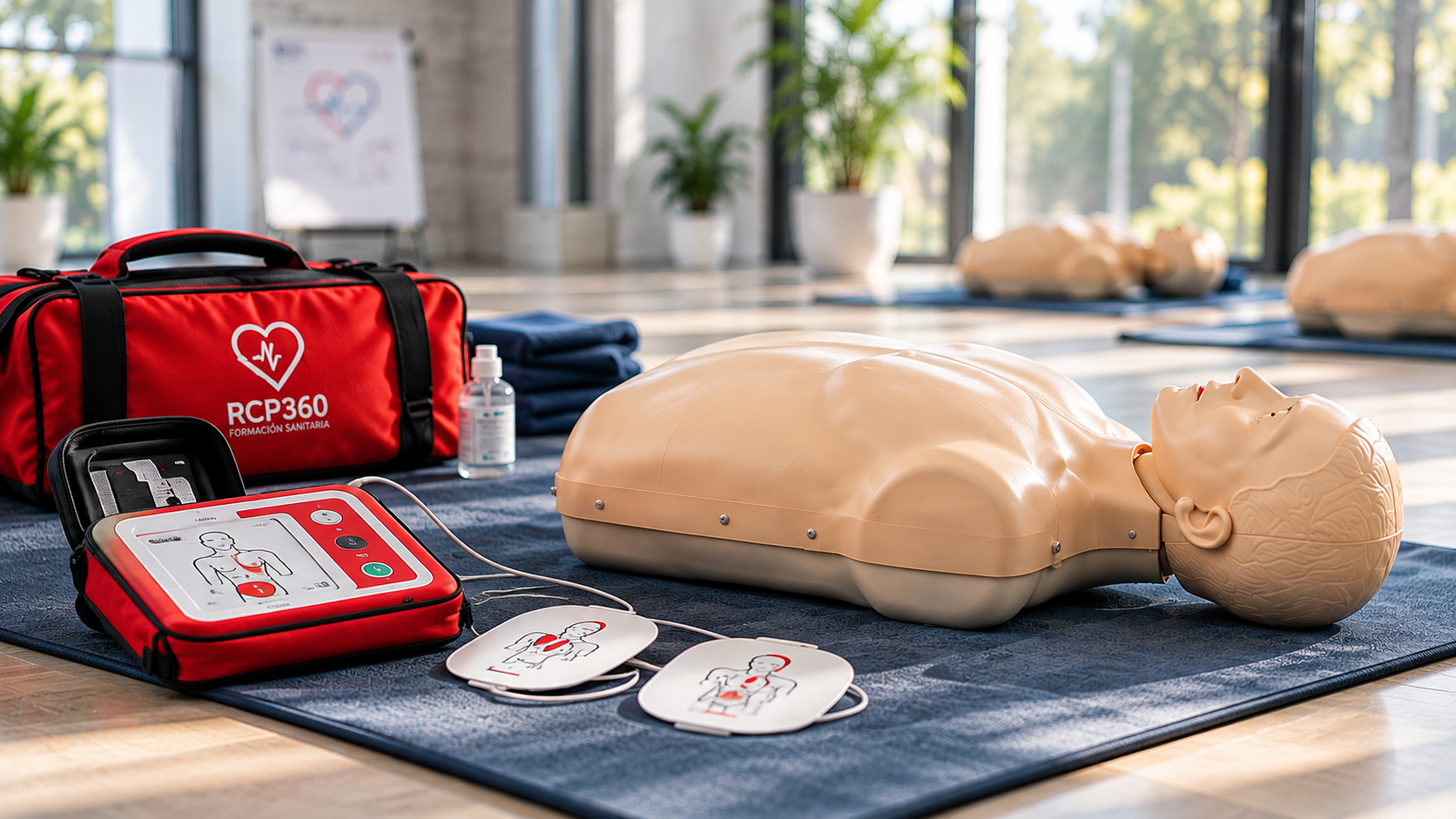 Material de entrenamiento para reanimación cardiopulmonar utilizado en una sesión formativa